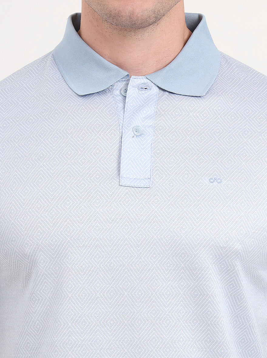 Sky Blue Printed Regular Fit Polo T-Shirt | JadeBlue