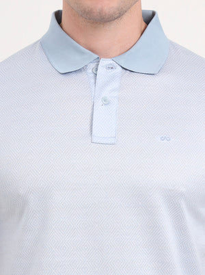 Sky Blue Printed Regular Fit Polo T-Shirt | JadeBlue
