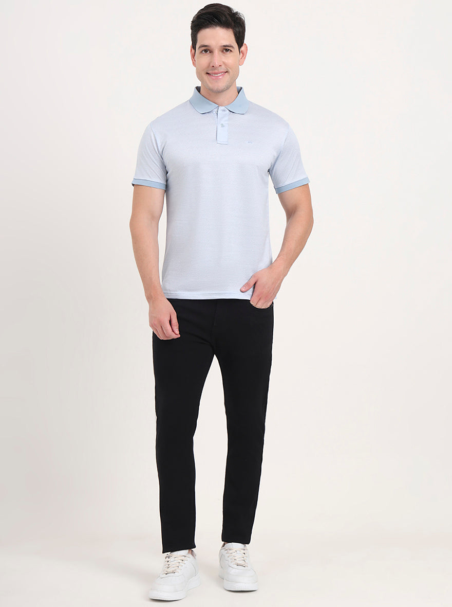 Sky Blue Printed Regular Fit Polo T-Shirt | JadeBlue
