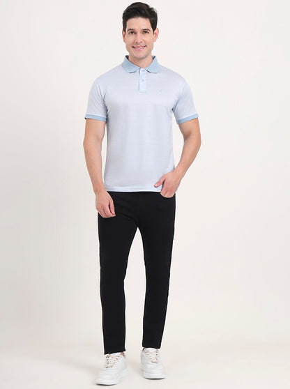 Sky Blue Printed Regular Fit Polo T-Shirt | JadeBlue