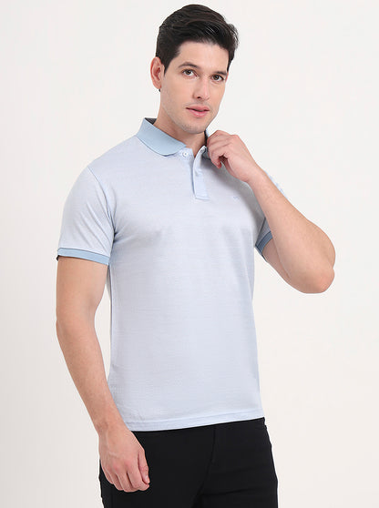 Sky Blue Printed Regular Fit Polo T-Shirt | JadeBlue