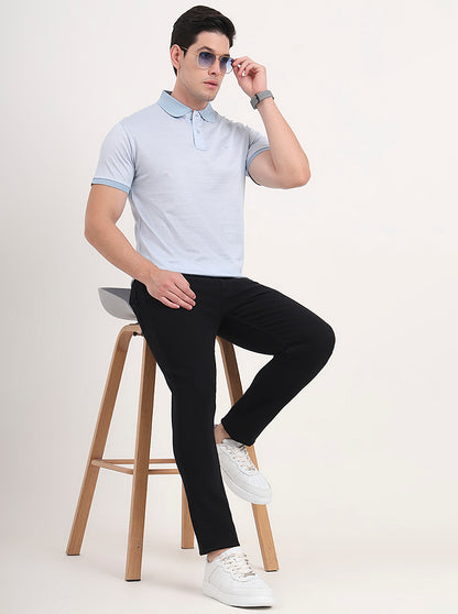 Sky Blue Printed Regular Fit Polo T-Shirt | JadeBlue