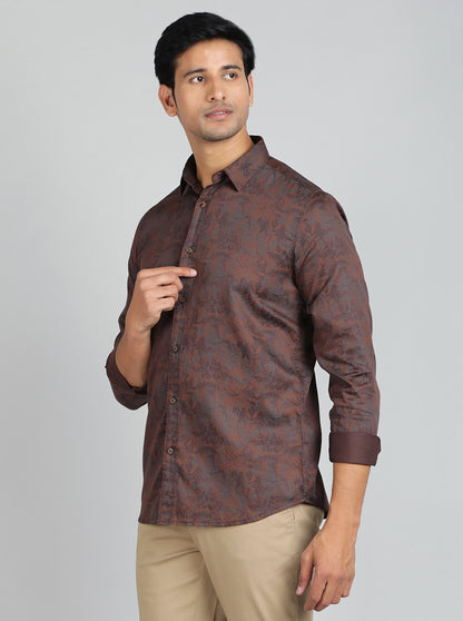Brown Printed Slim Fit Casual Shirt | JadeBlue