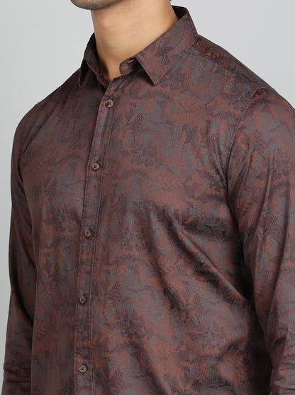 Brown Printed Slim Fit Casual Shirt | JadeBlue