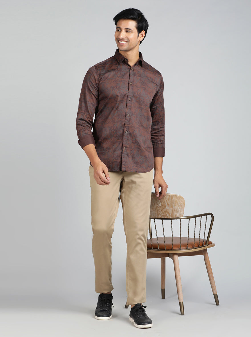 Brown Printed Slim Fit Casual Shirt | JadeBlue