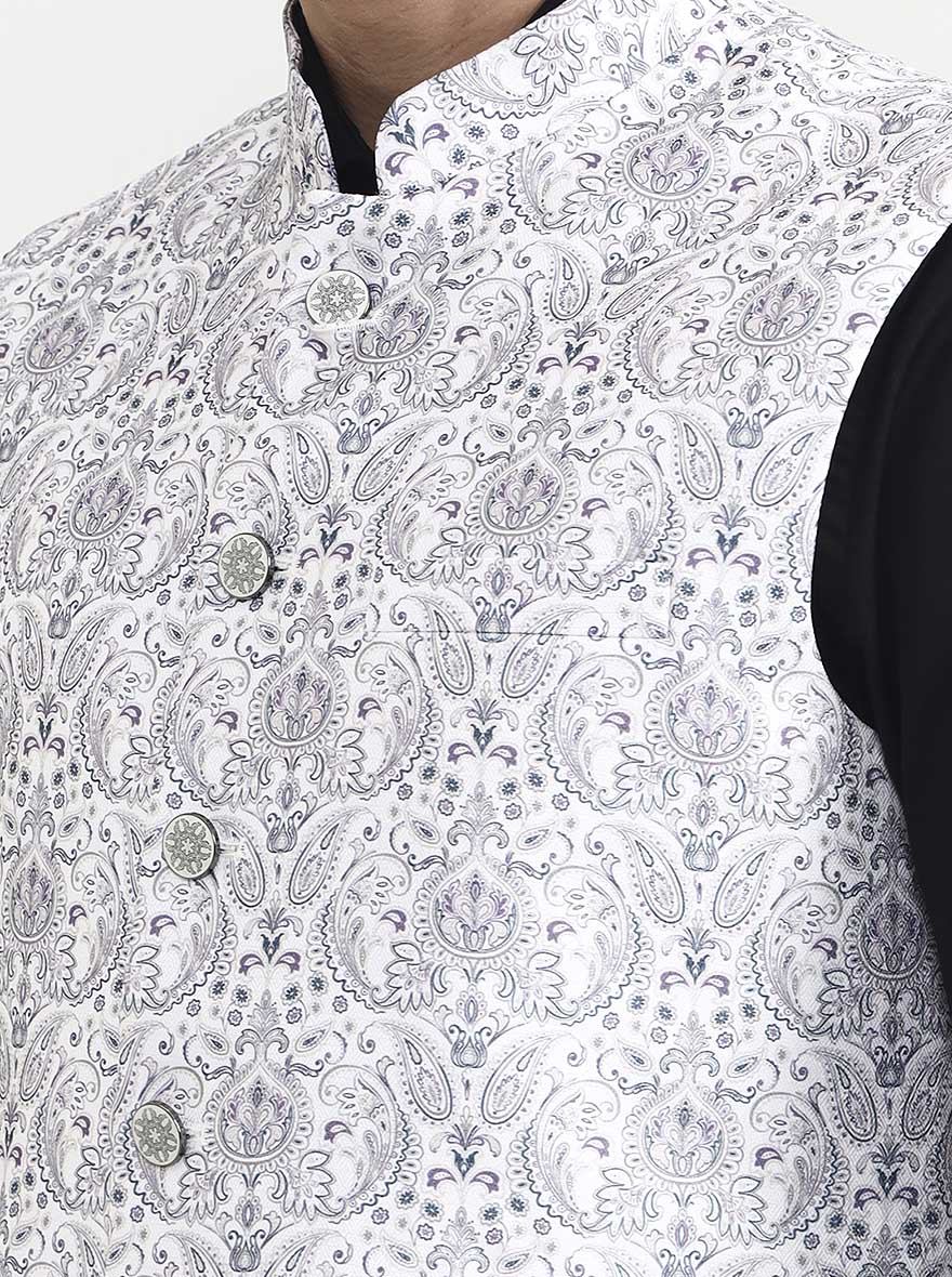 Grey & White Printed  Waistcoat | Greenfibre