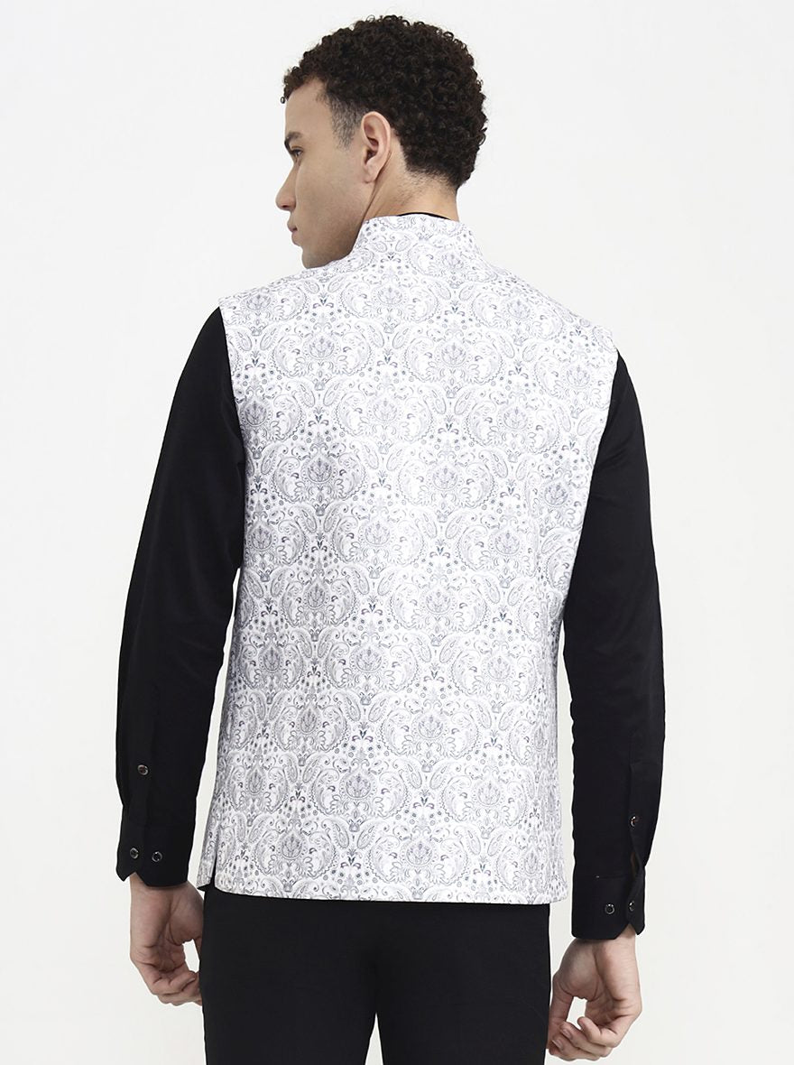 Grey & White Printed  Waistcoat | Greenfibre