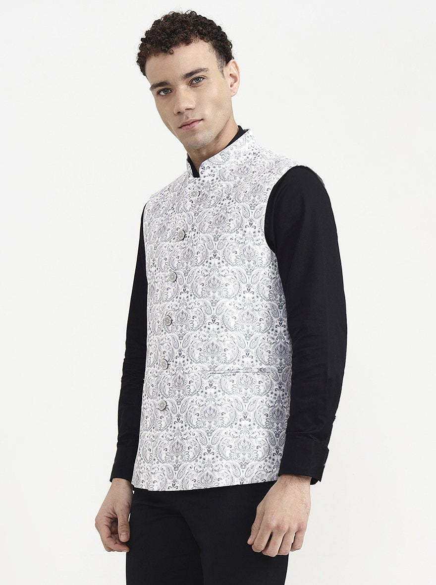 Grey & White Printed  Waistcoat | Greenfibre