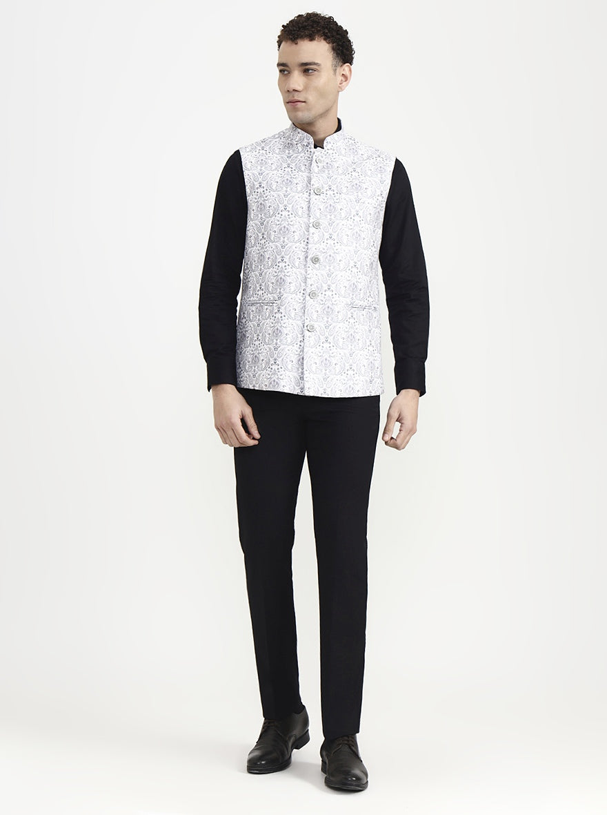 Grey & White Printed  Waistcoat | Greenfibre