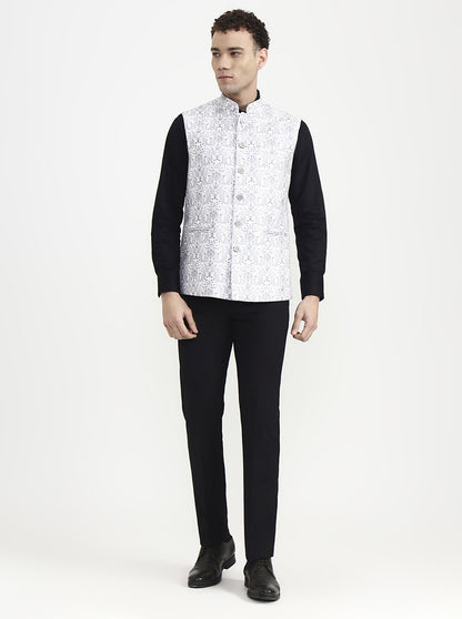 Grey & White Printed  Waistcoat | Greenfibre