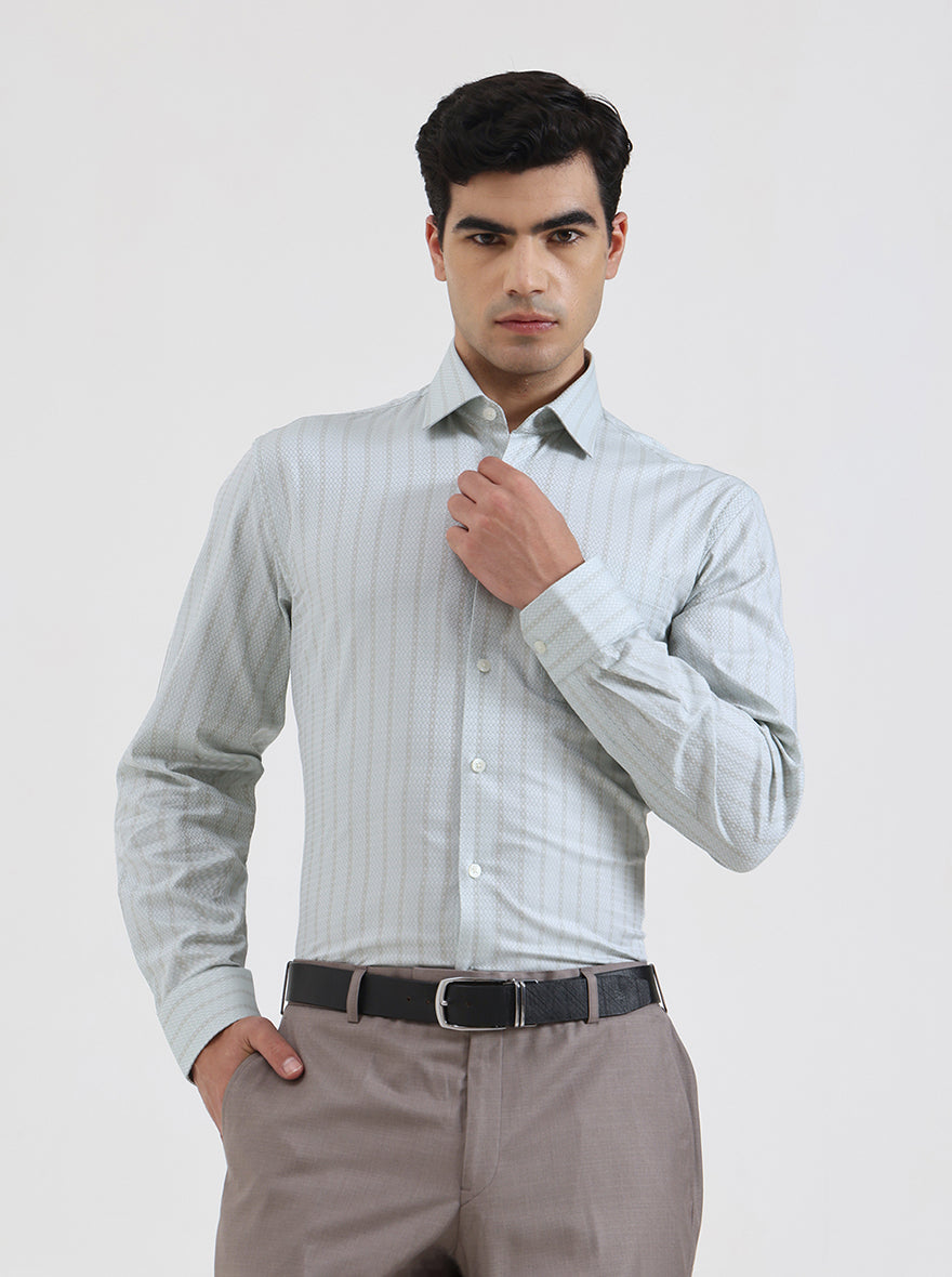 Pista Green Striped Regular Fit Formal Shirt | JadeBlue
