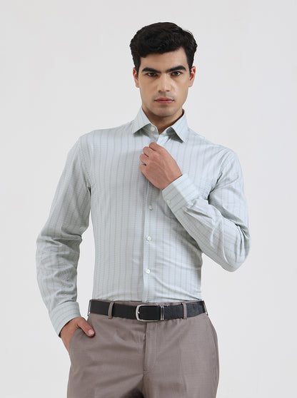 Pista Green Striped Regular Fit Formal Shirt | JadeBlue