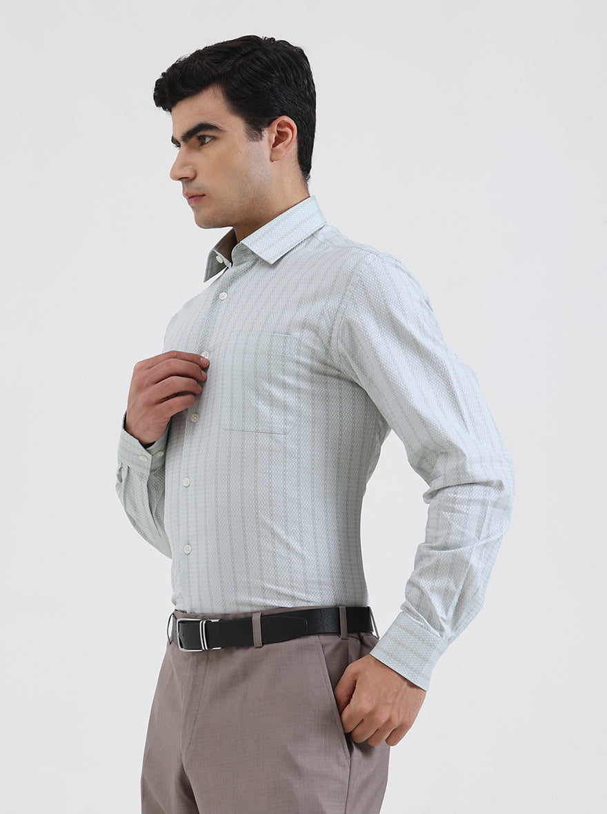 Pista Green Striped Regular Fit Formal Shirt | JadeBlue