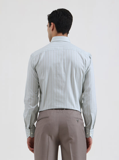 Pista Green Striped Regular Fit Formal Shirt | JadeBlue