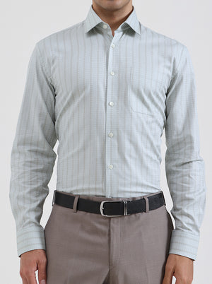 Pista Green Striped Regular Fit Formal Shirt | JadeBlue