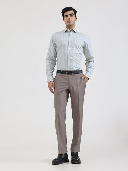 Pista Green Striped Regular Fit Formal Shirt | JadeBlue