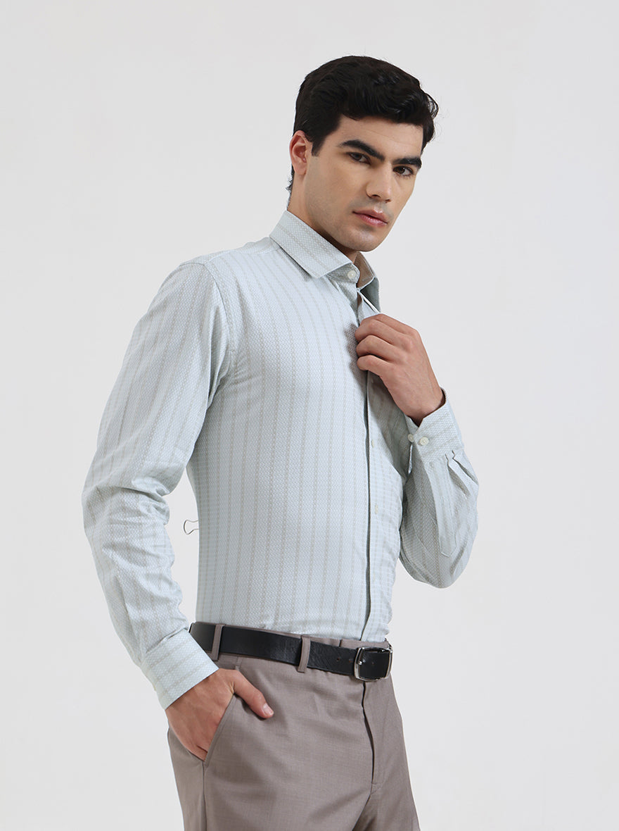 Pista Green Striped Regular Fit Formal Shirt | JadeBlue
