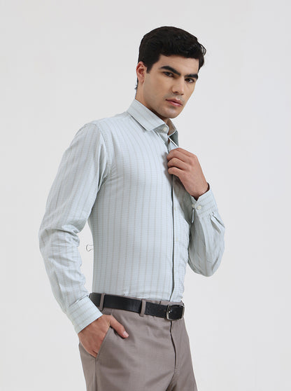 Pista Green Striped Regular Fit Formal Shirt | JadeBlue