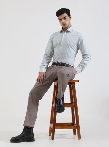 Pista Green Striped Regular Fit Formal Shirt | JadeBlue