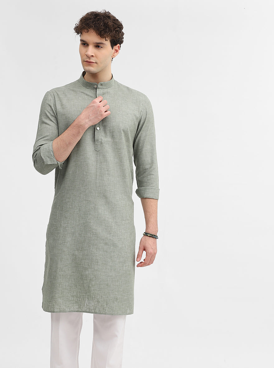 Green Solid Modi Kurta | JadeBlue