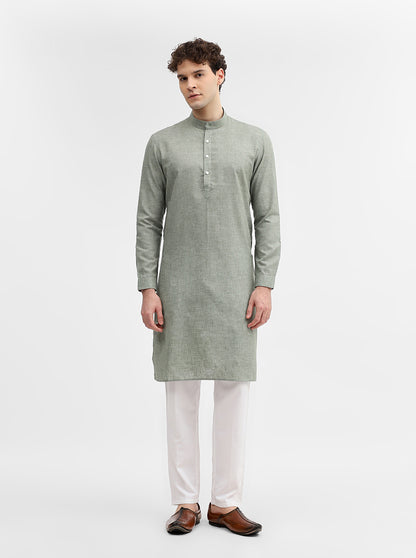 Green Solid Modi Kurta | JadeBlue