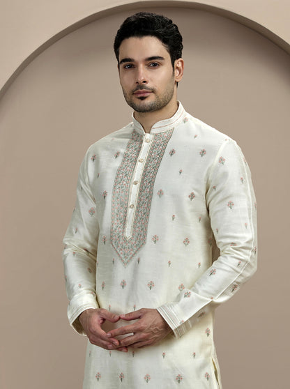 Cream Embroidered Kurta Pajama | Virasana