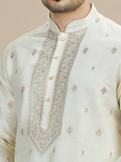 Cream Embroidered Kurta Pajama | Virasana