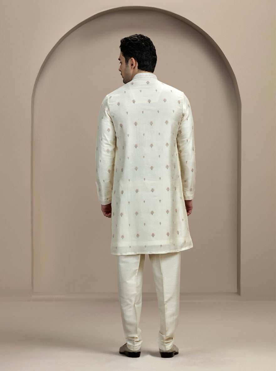 Cream Embroidered Kurta Pajama | Virasana