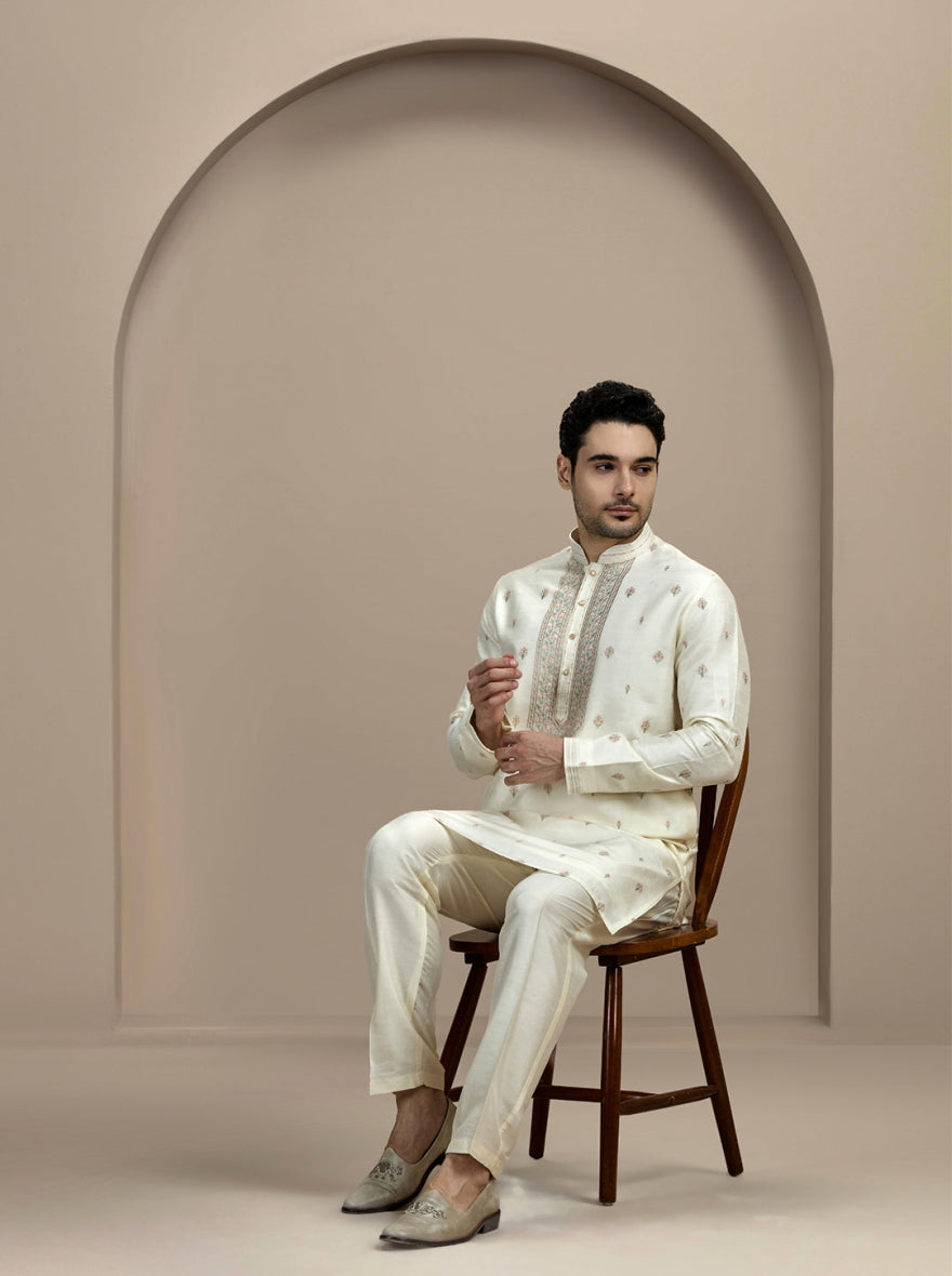 Cream Embroidered Kurta Pajama | Virasana