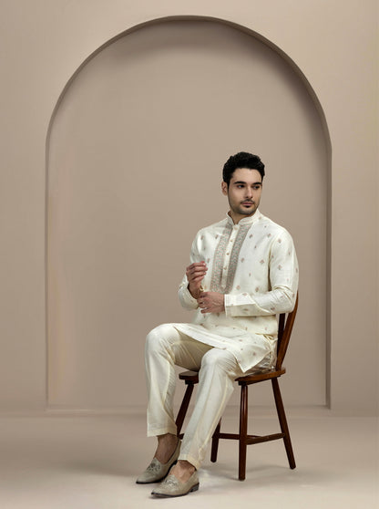 Cream Embroidered Kurta Pajama | Virasana