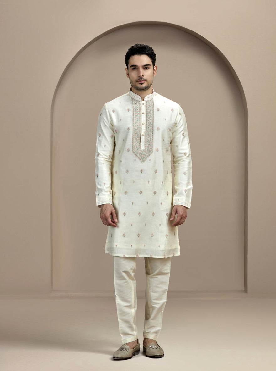 Cream Embroidered Kurta Pajama | Virasana