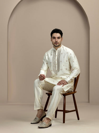 Cream Embroidered Kurta Pajama | Virasana