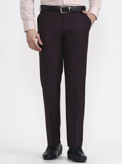 Wine Solid Regular Fit Formal Trouser | JadeBlue