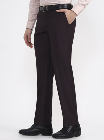 Wine Solid Regular Fit Formal Trouser | JadeBlue
