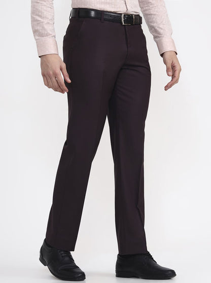 Wine Solid Regular Fit Formal Trouser | JadeBlue