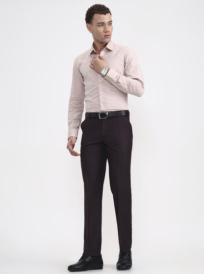 Wine Solid Regular Fit Formal Trouser | JadeBlue