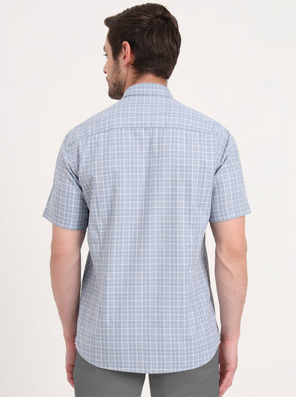 Blue Checked Tailored Fit Semi Casual Shirt | JadeBlue
