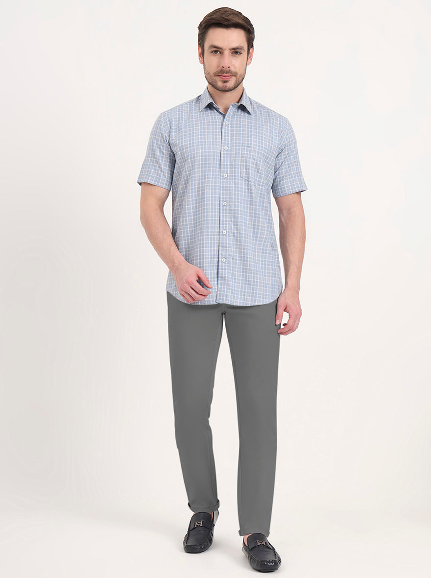 Blue Checked Tailored Fit Semi Casual Shirt | JadeBlue