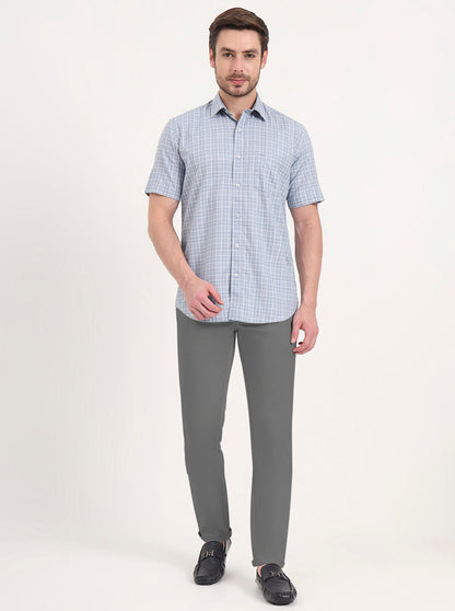 Blue Checked Tailored Fit Semi Casual Shirt | JadeBlue