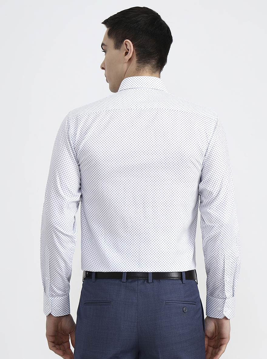 White & Base Blue Printed Regular Fit Formal Shirt | JadeBlue