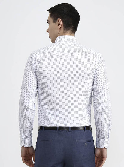 White & Base Blue Printed Regular Fit Formal Shirt | JadeBlue