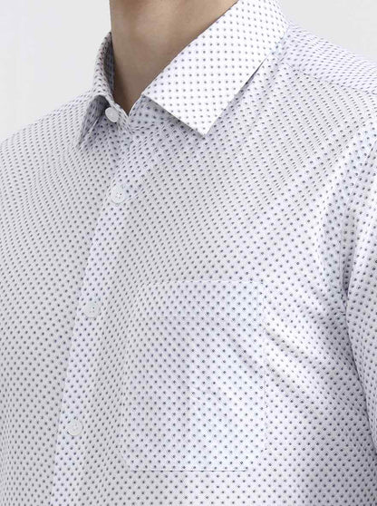 White & Base Blue Printed Regular Fit Formal Shirt | JadeBlue
