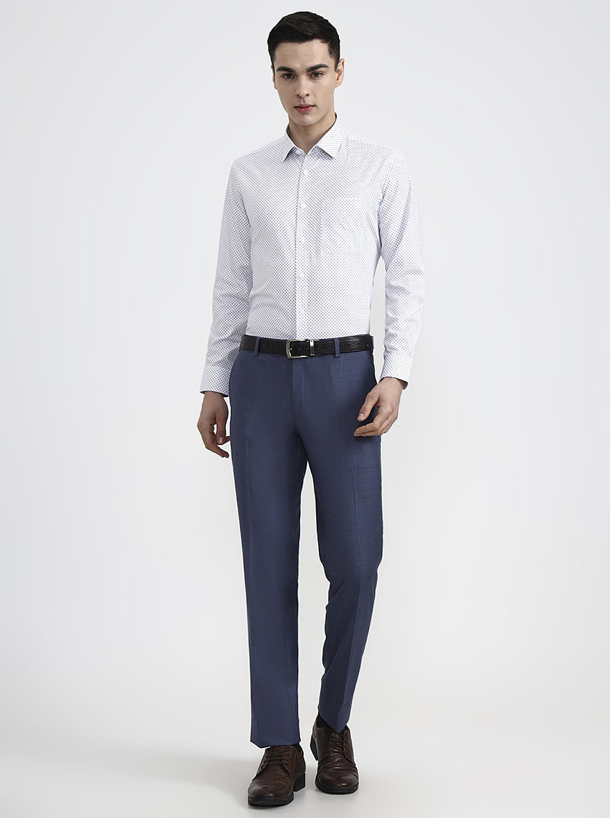 White & Base Blue Printed Regular Fit Formal Shirt | JadeBlue
