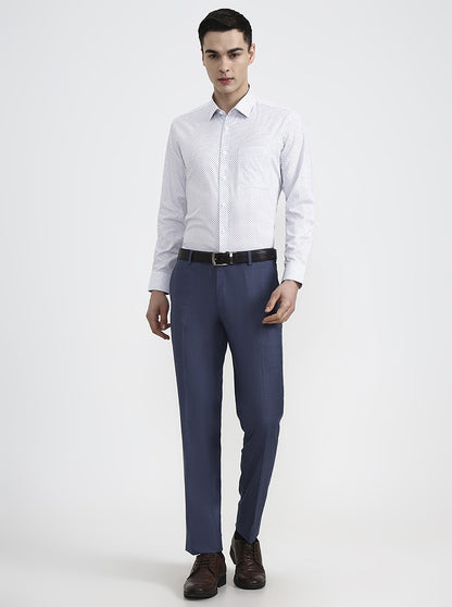White & Base Blue Printed Regular Fit Formal Shirt | JadeBlue