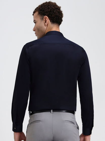 Navy Blue Printed Slim Fit Party Wear Shirt | Wyre