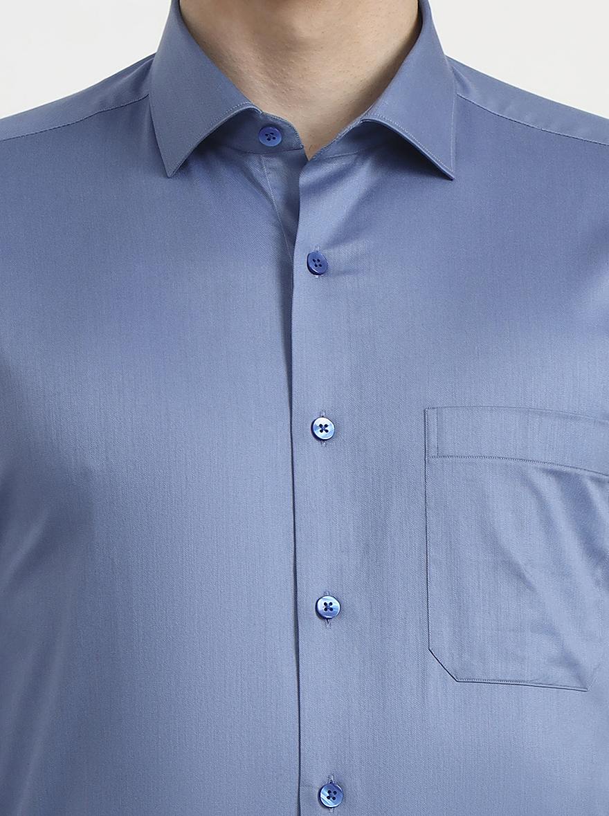 Blue Solid Regular Fit Formal Shirt | Metal
