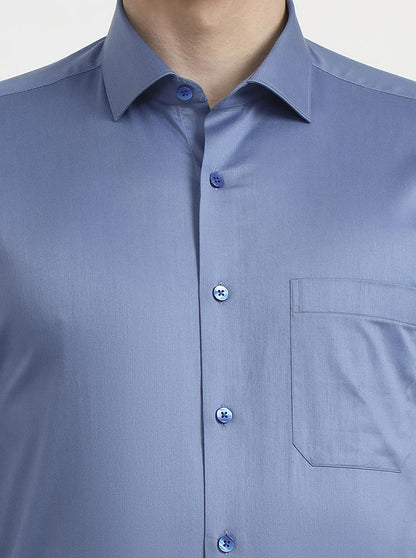 Blue Solid Regular Fit Formal Shirt | Metal
