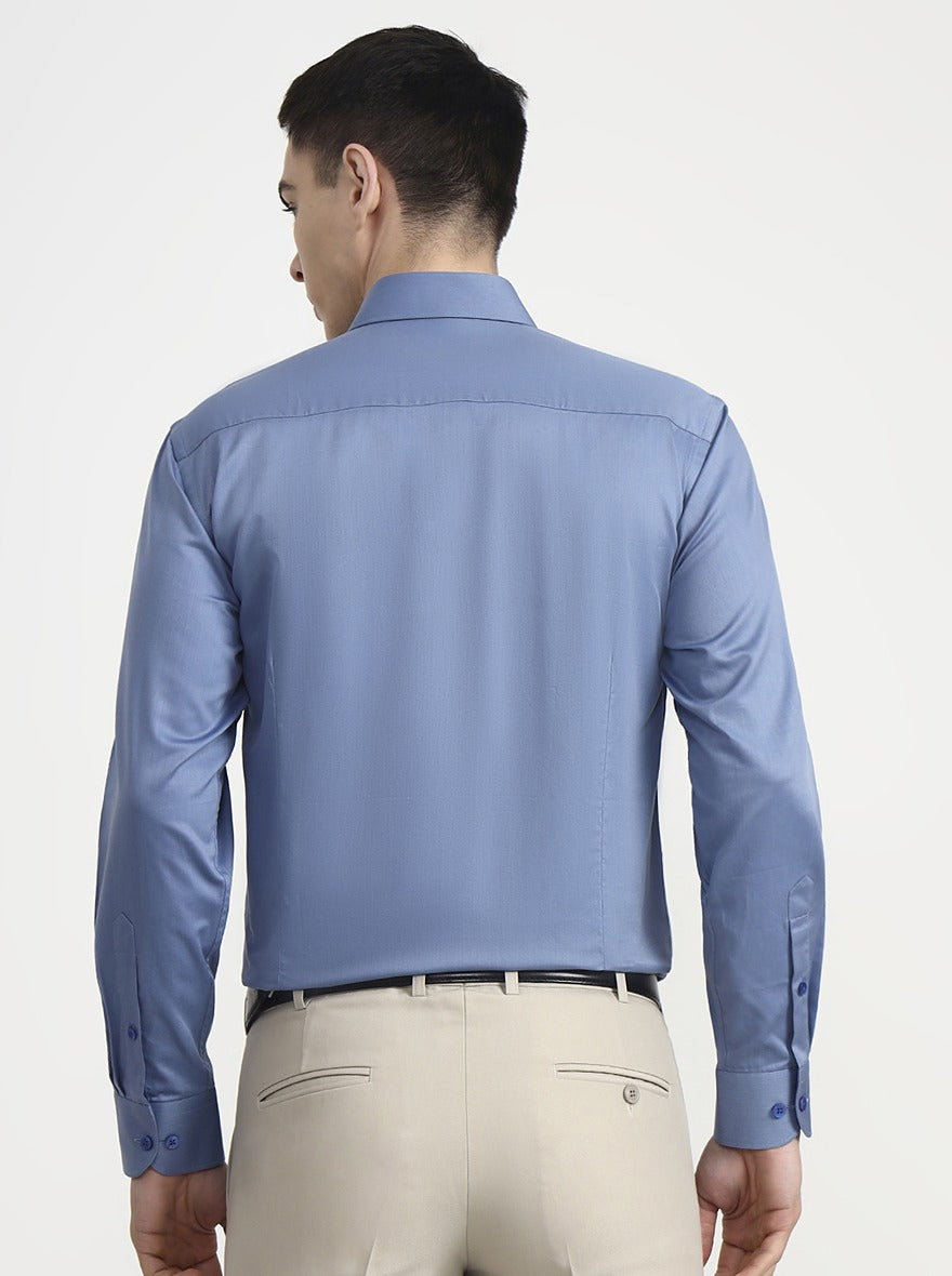 Blue Solid Regular Fit Formal Shirt | Metal