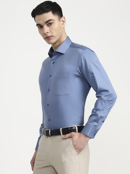 Blue Solid Regular Fit Formal Shirt | Metal