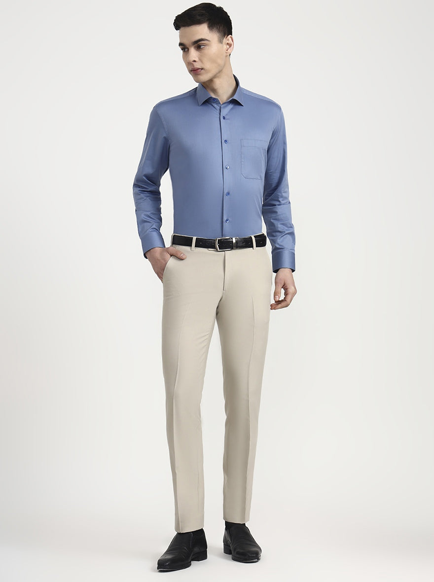 Blue Solid Regular Fit Formal Shirt | Metal